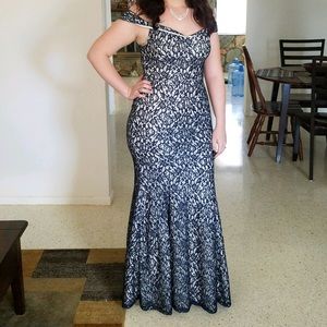 Navy blue lace mermaid dress
